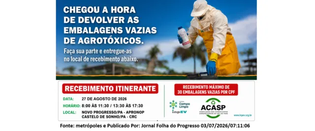 Produtores rurais de Novo Progresso e Castelo de Sonhos terão recebimento itinerante de embalagens vazias de agrotóxicos em agosto