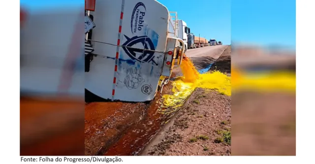 Carreta-tanque tomba na BR-163 e derrama milhares de litros de biodiesel na pista.