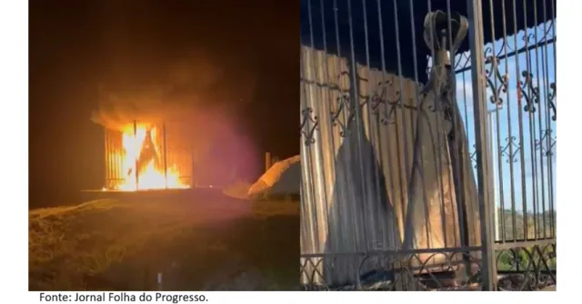Imagem de Nossa Senhora Aparecida é incendiada e destruída às margens da BR-163, em Novo Progresso.