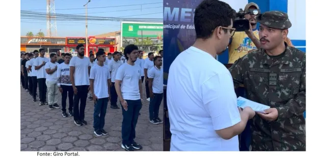 JOVENS DISPENSADOS DO SERVIÇO MILITAR PARTICIPAM DE CERIMÔNIA DE JURAMENTO À BANDEIRA EM ITAITUBA.